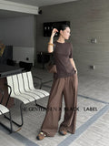 Xixi 2025 Autumn Black Standard Temperament High-Waisted Ribs Leisure Straight Legs Casual Pants Women
