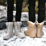 Combat Boots Men's Large-Size Outdoor Plus Velvet Warm Snow Boots Men's High-Top Cotton Shoes Couple Climbing