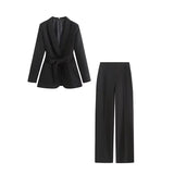 And Autumn Women Equipped With Belt Evening Dress Collar Blazer High Waist Loose Hanging Trousers
