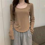 Zingj Short Long-Sleeved T-Shirt Women's Autumn Dress 2024 New Slim Slim Bottom Shirt Early Autumn Student