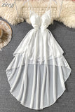 Black/White Irregular Spaghetti Strap Long Dress Women Sexy Strapless High Waist Ruffle Open Back Vestidos 2023 New