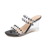 Zingj Rhinestone Comprehensive Wedge Sandals Female Summer New Sexy Crystal Transparent Heels With Wedge