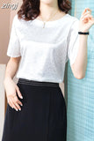Women's Blouse Satin O-Neck Short shirts Pretty and Cheap White Print Silk Fashion Women Blouses 2023 Elegant Summer Female