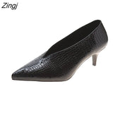 V-neck Patent-leather Single Women Shoes High Heels Spring Versatile Retro Chunky Single Shoes Zapatos De Mujer