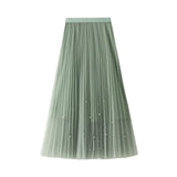 Industry Nail Pearl Dress Women's Half-Dress Dress 2025 Spring And Autumn Mid-Autumn Long Dress Net Yarn Dress 100Folded Dress