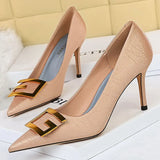 Shoes Metal Square Buckle Women Pumps Fashion Pumps Women High Heels Stiletto 8.5 Cm Elegant Banquet Shoes Women