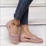 Summer Large-Size Casual Sandals Women's Slopes Hollow Pure Color Single Shoes Low-Heeled Sandals