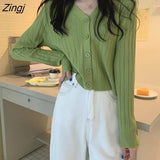 Colors Cropped Cardigan Women Knitwear Pure V-neck Spring Long Sleeve Elegant Casual Кардиган Женский Females Korean