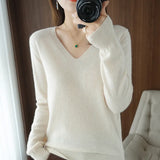 Zingj The 2023 Fall / Winter New Women's Knit Sweater Pullover Women's V-Neck Bottom Plush Sweater-Outfit
