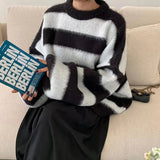 Crew Neck Pullover Striped Knit SweaterOutfit