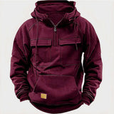 And Autumn New Men's Hooded Solid Color Sweater Youth Sports Multi-Pocket