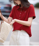 Vintage Red Elegant POLO T-Shirt 2025 Summer New Commuting Shoulder Slim