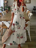 Solid Ruffles Pleated Long Party Dress Women Short Sleeve Loose Casual Dress2025 Autumn V Neck Tassel Hollow Out Dresses 211-1-Outfit