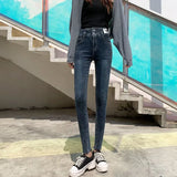Zingj High-Waisted Jeans Women's Fall 2024 New Versatile Slim Slim Tight Pants-Outfit