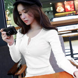 Zingj Autumn Button Thread Solid Color Long Sleeve T-Shirt Female Slim Korean New Plus Size Top Bottom