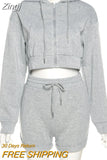 Autumn Casual Sporty Women Tracksuit 2Piece Set Long Sleeve Zipper Hoodie Sweatshirt+Shorts Trend Slim Female