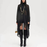 Women's Chiffon Dress 2025 Autumn Dress With Long Sleeves And Leafs Relaxing Long