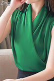 Silk Blouse Women's Summer Woman Sleeveless Satin Blouses Shirt V-neck OL Blouses Solid Vest Ladies Tops Camisas
