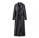 Women's Clothing Explosion In The Long Leather Coat Loose Large Version Of The Big Atmosphere Of The Coat