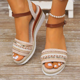 New Large-Size Thick Bottom Slope And Casual Sandals Women Buckle High-Heeled Fabric Fish Mouth