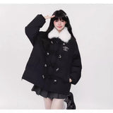Design Sense Ox Horn Buckle And Thick Cotton Coat Female Winter Korean College Wind Casual Couples Warm Cotton-Padded Jacket Cotton-Padded Jacket-Outfit