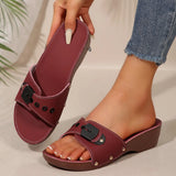 Belt Buckle Bottom One-Word Slippers Female Slope And Rivet Fish Mouth Slope And Beach Cold