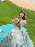 Floral Evening Midi Maxi Dresses for Women Elegant Casual Party Prom Green Holiday Princess Fairy Long Dress Summer
