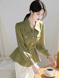 Professional Commuting Temperament Light Ripe Olive Green Waist Shirt Female 2025 New High-End Feel