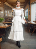 French Classical Wind Waist Thin Collar Dress 2025 New Splicing Lotus Edge Mesh Yarn Long Dress