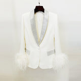 New Star Fashion Luxury Ostrich Feathers Hot Green Fruit Collar Suit