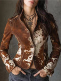 And Autumn 2025 Spring And Autumn Collar Printing Long-Sleeved Jacket Jacket Single Buckle Personality Coat Small