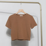 Solid Short-Sleeved T-Shirt Burst Small Short Sweet Spicy Slim Slim Thin Collar Top