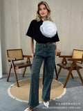 Hot Sale Ins Wind Loose T-Shirt Women's Three-Dimensional Mesh Yarn Tea Pure Cotton Short-Sleeved