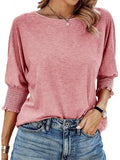 Women's 2025 Spring/Summer Fashion Sleeve 7-Sleeve T-Shirt Round Collar Basic Lace