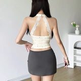 2024 Summer New Women's Clothing Pure Lust Wind Collar Hanging Neck Elegant Wave Dot Small