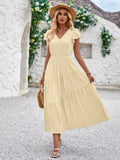 Leisure Summer Fashion Women's Wear Fresh Air V Collar V Collar Lotus Leaf Sleeve Layered