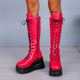 Thick Bottom Women Boots 2025 New Punk Style Personality Big Red Slope And Thick Bottom Mids