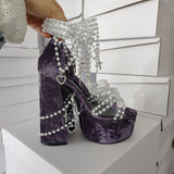 Y2k Millennial Spice Girls Lolita Pearl Size 47 Watertop Coarse High Heeled Women's