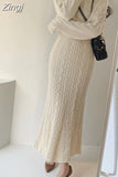 Lady Winter 2023 Loose Warm Two Piece Set Women Twist Pullover Knitted Sweater Elastic Waist Mermaid Midi Skirt Sets