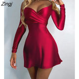 Sexy Off Shoulder Long Sleeve Solid High Waist A Line Mini Bodycon Dress Ball Gowns Party Wear Sexy Robes Femme 2023