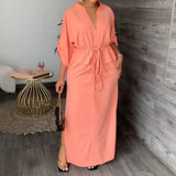 New Women's Temperament V Tie With Loose Leisure Large-Size Dress