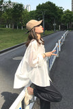 Women Summer Shirt Sunscreen Blouse Cardigan Tops Long Sleeve Long Shirt See Through Turn Down Collar Blusas Mujer