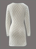 New Knitted Beach Hooded Sexy Hollow Knitted Short Dress Holiday Long-Sleeved