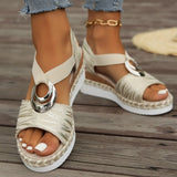 2025 New Slope Heel Sandals Women Metal Buckle Rope Slopes And Light-Bottomed Fish Mouth