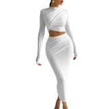 Women's Clothing 2025 Autumn And Winter 2025 New Round-Neck Long Sleeves Open-Umbilly Top Dress Two-Piece
