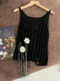 Zingj Bird Original Design Sense Hand Crochted Camellia Knit Vest Broken Wind Thin Hollow Sling