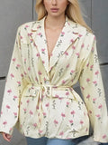 Autumn And Winter New Fashion Waists Thin Tie Loose V-Neck Coat