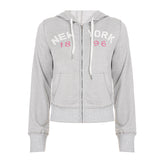 Letter Printing Rope T-Shirt Zip Hooded Casual Coat Woman 2025 Autumn And Winter New Top