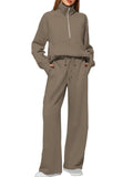 Women's Two-Piece Set Of Half Zipper Sweatshirt Wide Leg Sweatpants Casual Suit