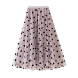 Spring New French Retro High-Waist Love Ponn Net Velvet Half-Body Skirt